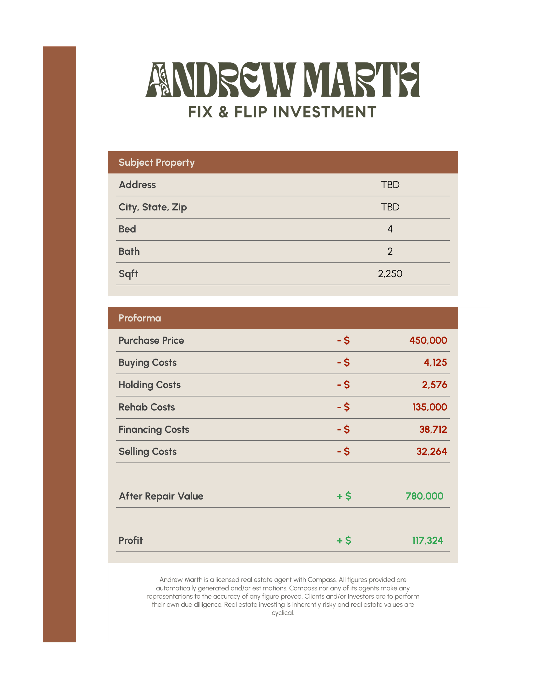 Andrew Marth Real Estate Proforma Page 1